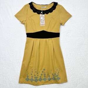 Titis Clothing Dress Womens Medium Mustard Yellow Fit Flare School Girl Academia